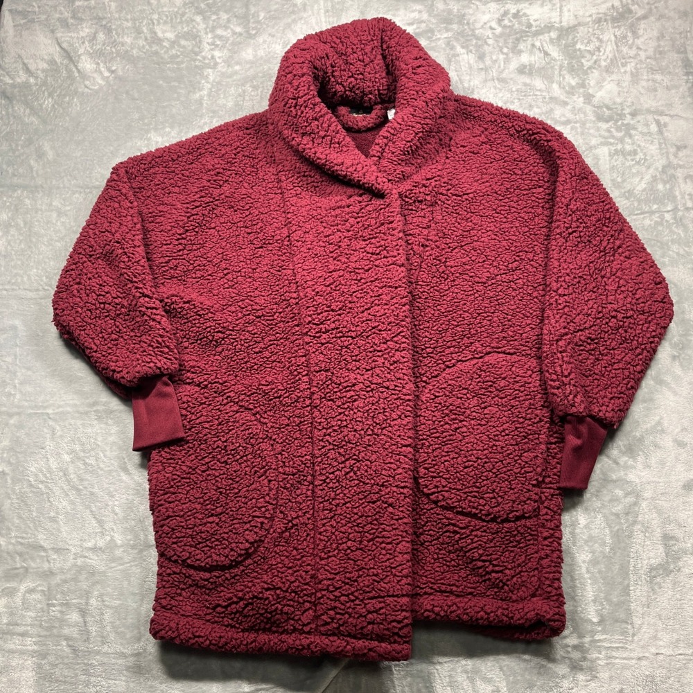 BumbleBella Jill Martin‎ Sherpa Shawl Collar Button Lounger Women XS/S Burgundy